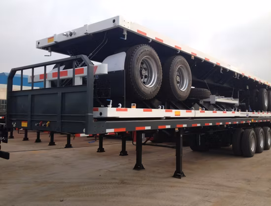 Container mit Flachdeck-Tiefbett-LKW-Sattelauflieger zu verkaufen
